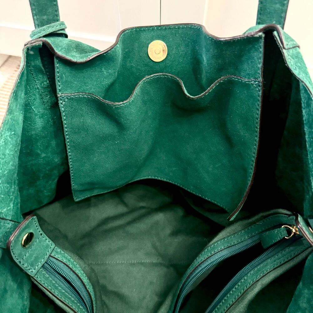Michael Kors Ashbury Large Suede Grab Bag - Emerald, Gold Accents, Dust Bag - Picture 10 of 12
